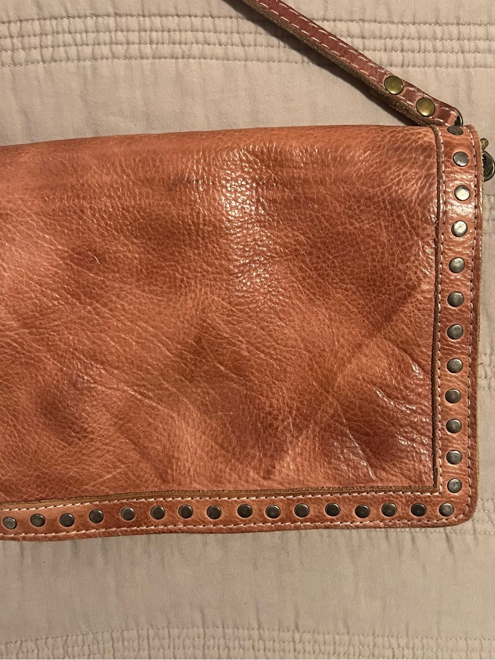 Never Mind! Stud-Trim Leather Crossbody Bag Rusty Brown Rodeo Cowgirl Western - Picture 5 of 11